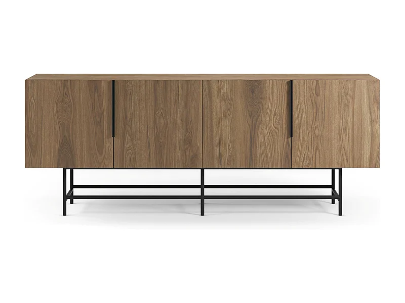Buffet, meuble de rangement aspect bois coloris chêne et pieds en métal noir - Longueur 200 x Profondeur 40 x Hauteur 77,90 cm