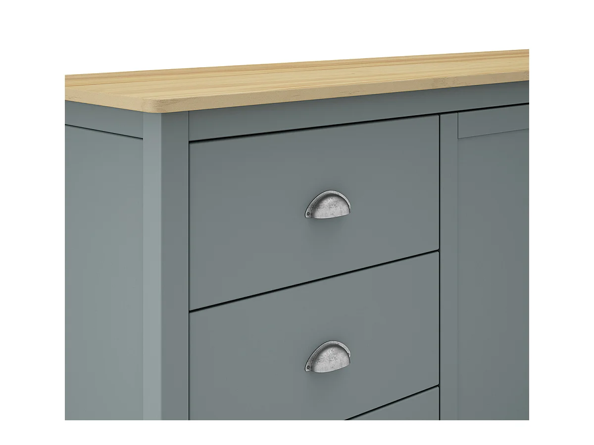 Buffet,commode avec 2 portes et 3 tiroirs coloris vert kaki, chêne - Longueur 150 x Profondeur 40 x Hauteur 80,5 cm