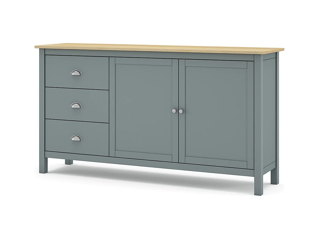 Buffet,commode avec 2 portes et 3 tiroirs coloris vert kaki, chêne - Longueur 150 x Profondeur 40 x Hauteur 80,5 cm