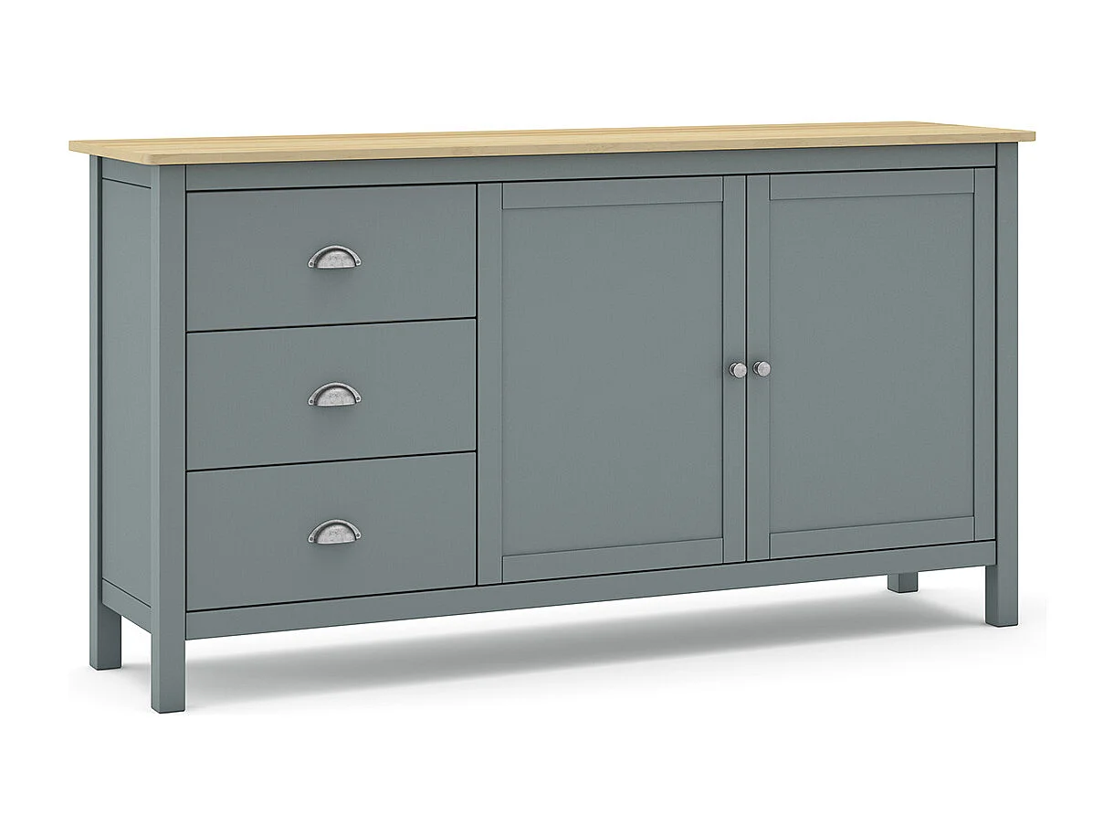 Buffet,commode avec 2 portes et 3 tiroirs coloris vert kaki, chêne - Longueur 150 x Profondeur 40 x Hauteur 80,5 cm