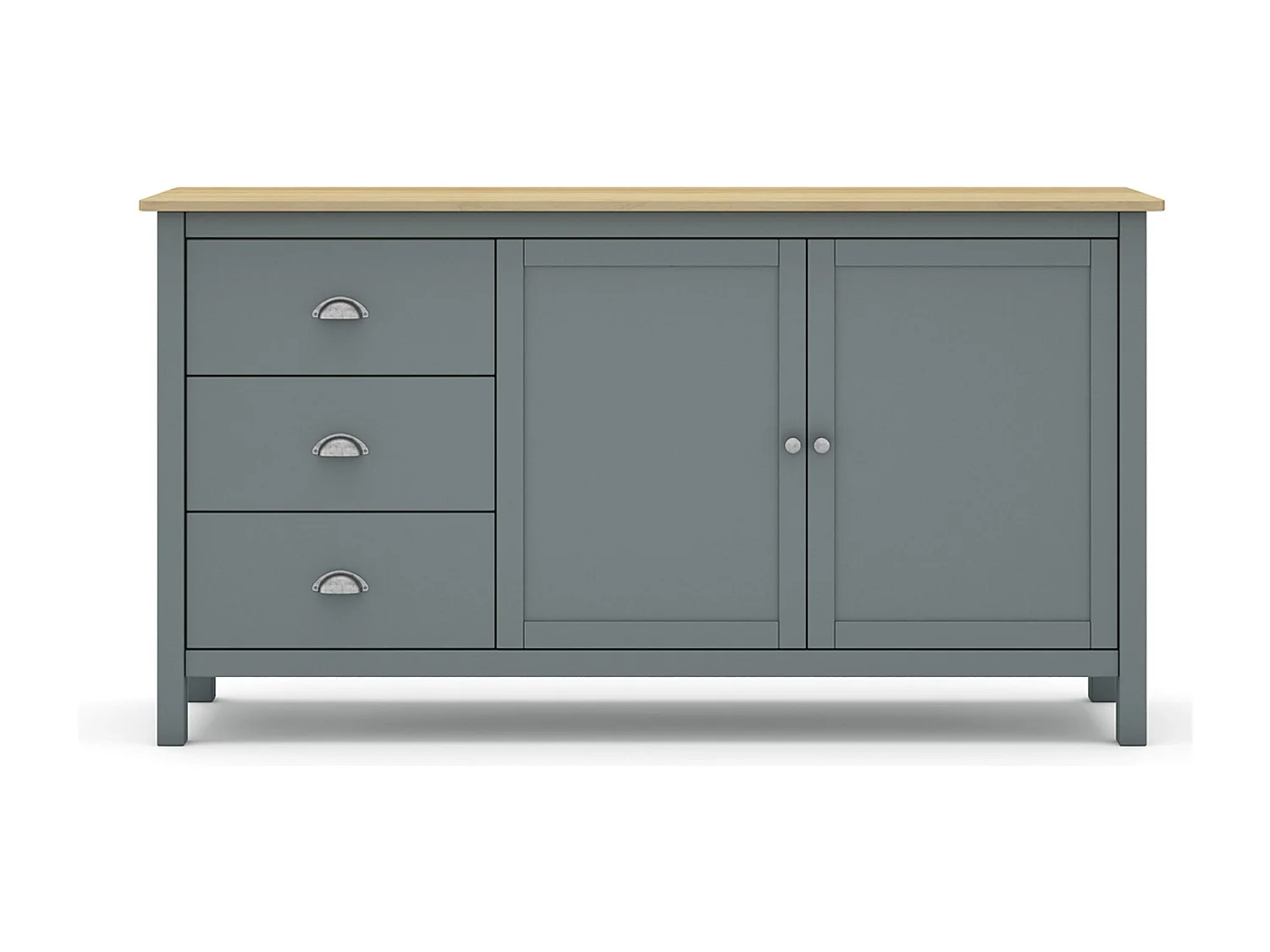 Buffet,commode avec 2 portes et 3 tiroirs coloris vert kaki, chêne - Longueur 150 x Profondeur 40 x Hauteur 80,5 cm