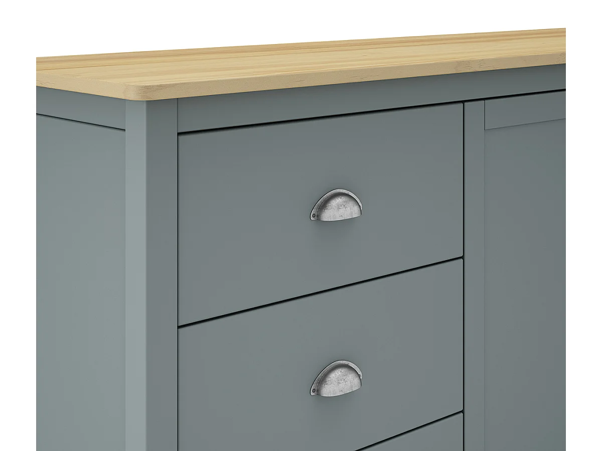 Buffet,commode avec 2 portes et 3 tiroirs coloris vert kaki, chêne - Longueur 150 x Profondeur 40 x Hauteur 80,5 cm