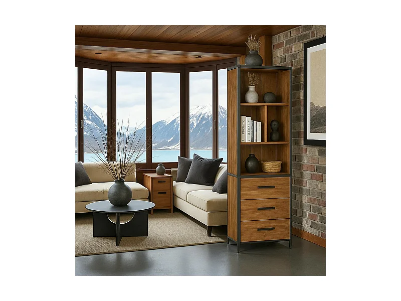 Colonne en bois de teck poignées métal PUNE