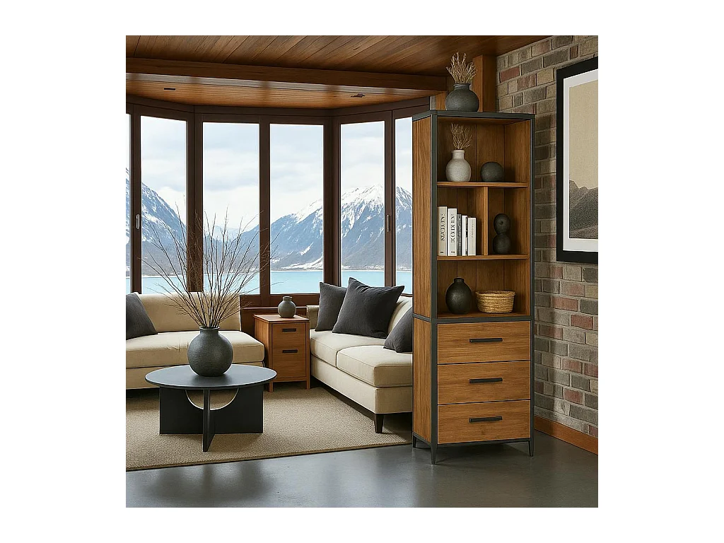 Colonne en bois de teck poignées métal PUNE