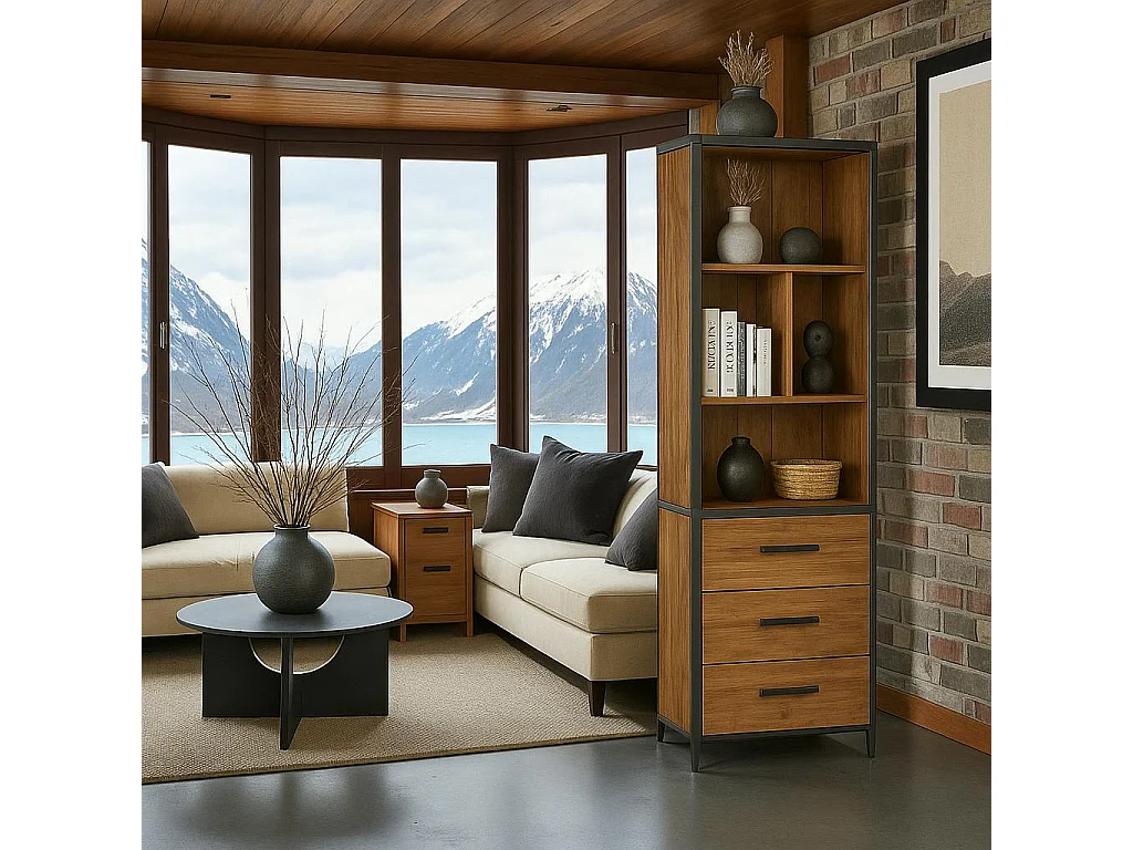 Colonne en bois de teck poignées métal PUNE