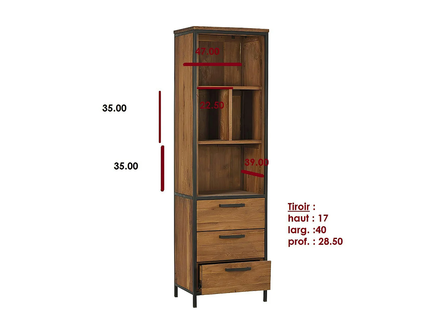 Colonne en bois de teck poignées métal PUNE