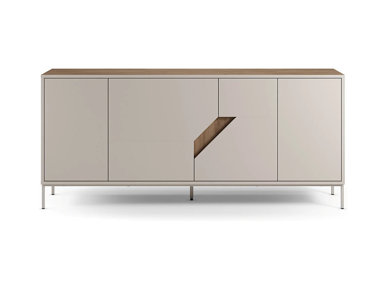 Buffet, commode de rangement avec 4 portes aspect bois coloris chêne, crème - Longueur 180 x Profondeur 40 x Hauteur 80 cm