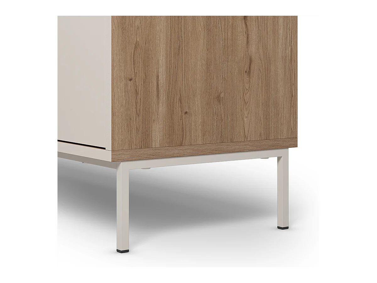 Buffet, commode de rangement avec 4 portes aspect bois coloris chêne, crème - Longueur 180 x Profondeur 40 x Hauteur 80 cm