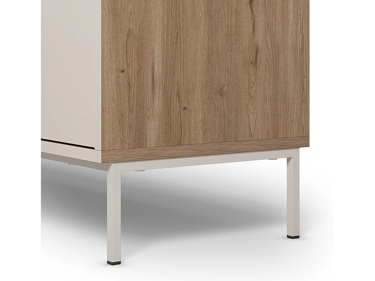 Buffet, commode de rangement avec 4 portes aspect bois coloris chêne, crème - Longueur 180 x Profondeur 40 x Hauteur 80 cm