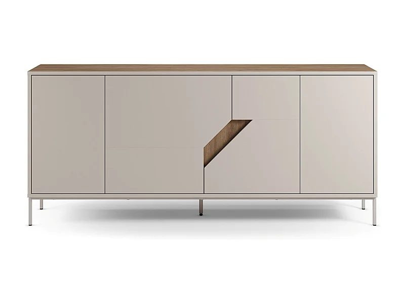 Buffet, commode de rangement avec 4 portes aspect bois coloris chêne, crème - Longueur 180 x Profondeur 40 x Hauteur 80 cm