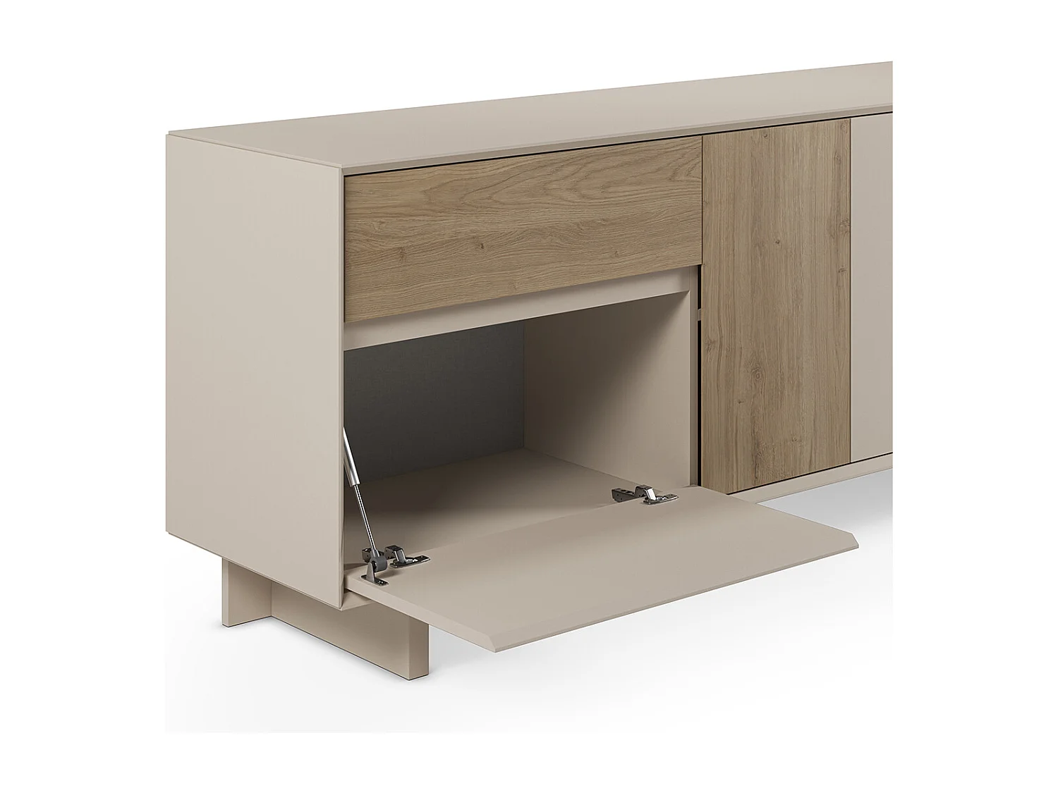 Buffet, commode rectangulaire avec 4 portes et 1 tiroir aspect bois coloris chêne, blanc - Longueur 180 x Profondeur 45 x Hauteur 76,50 cm