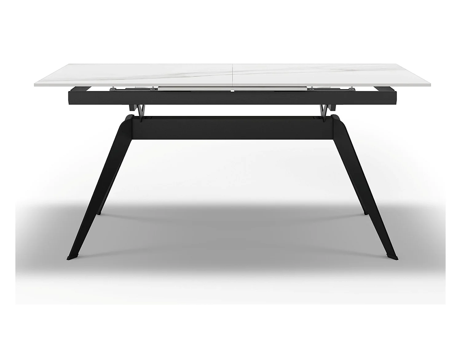 Table à manger, table de repas extensible en céramique coloris blanc, pieds en métal noir - Longueur 160-220 x Profondeur 90 x Hauteur 76 cm