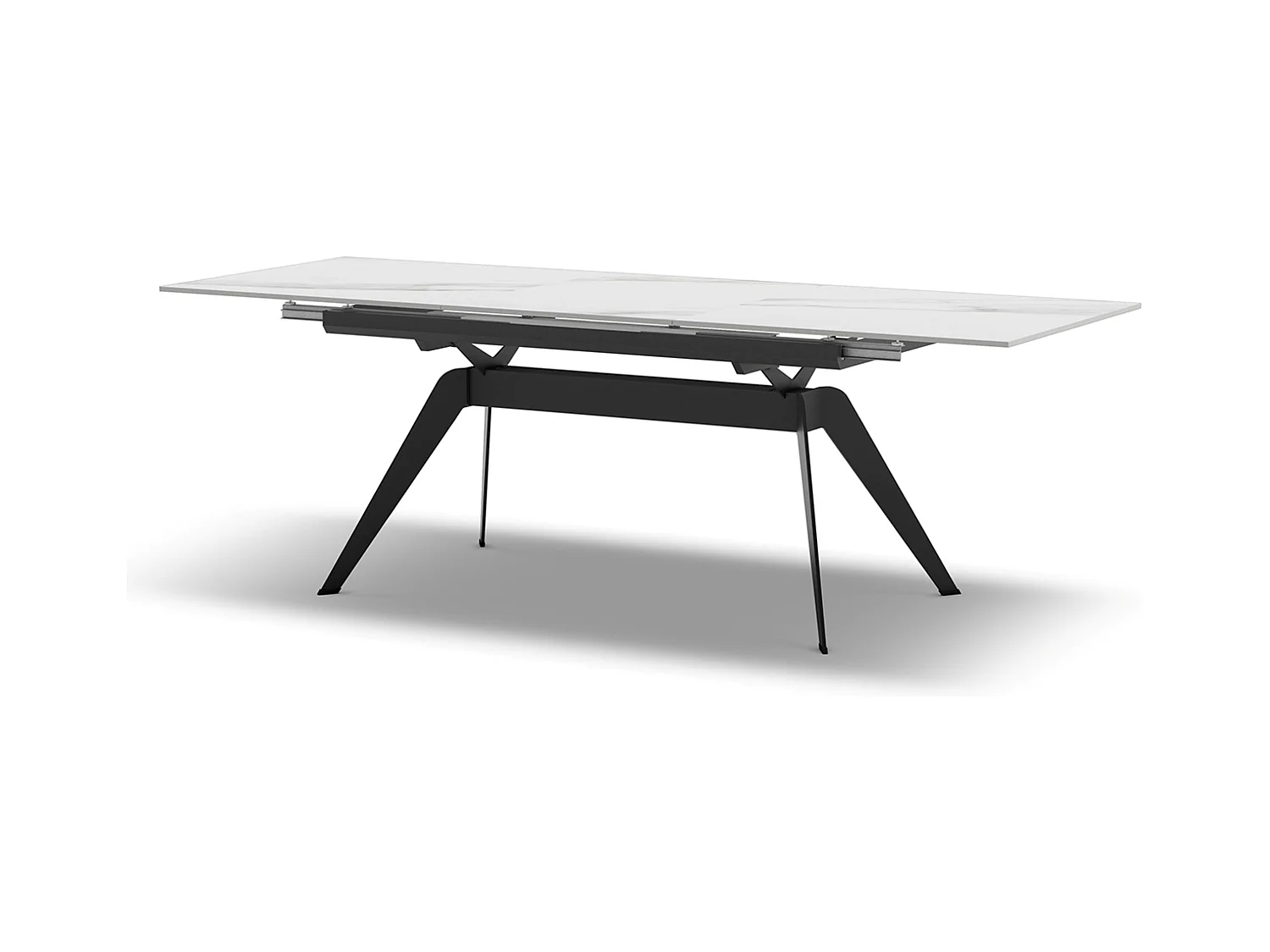 Table à manger, table de repas extensible en céramique coloris blanc, pieds en métal noir - Longueur 160-220 x Profondeur 90 x Hauteur 76 cm