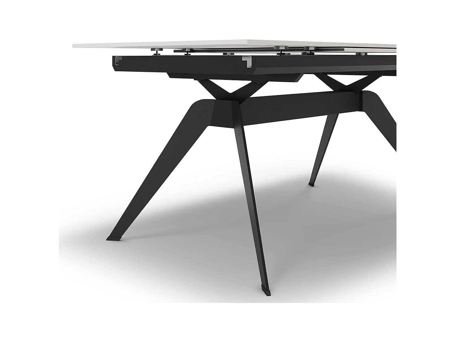 Table à manger, table de repas extensible en céramique coloris blanc, pieds en métal noir - Longueur 160-220 x Profondeur 90 x Hauteur 76 cm
