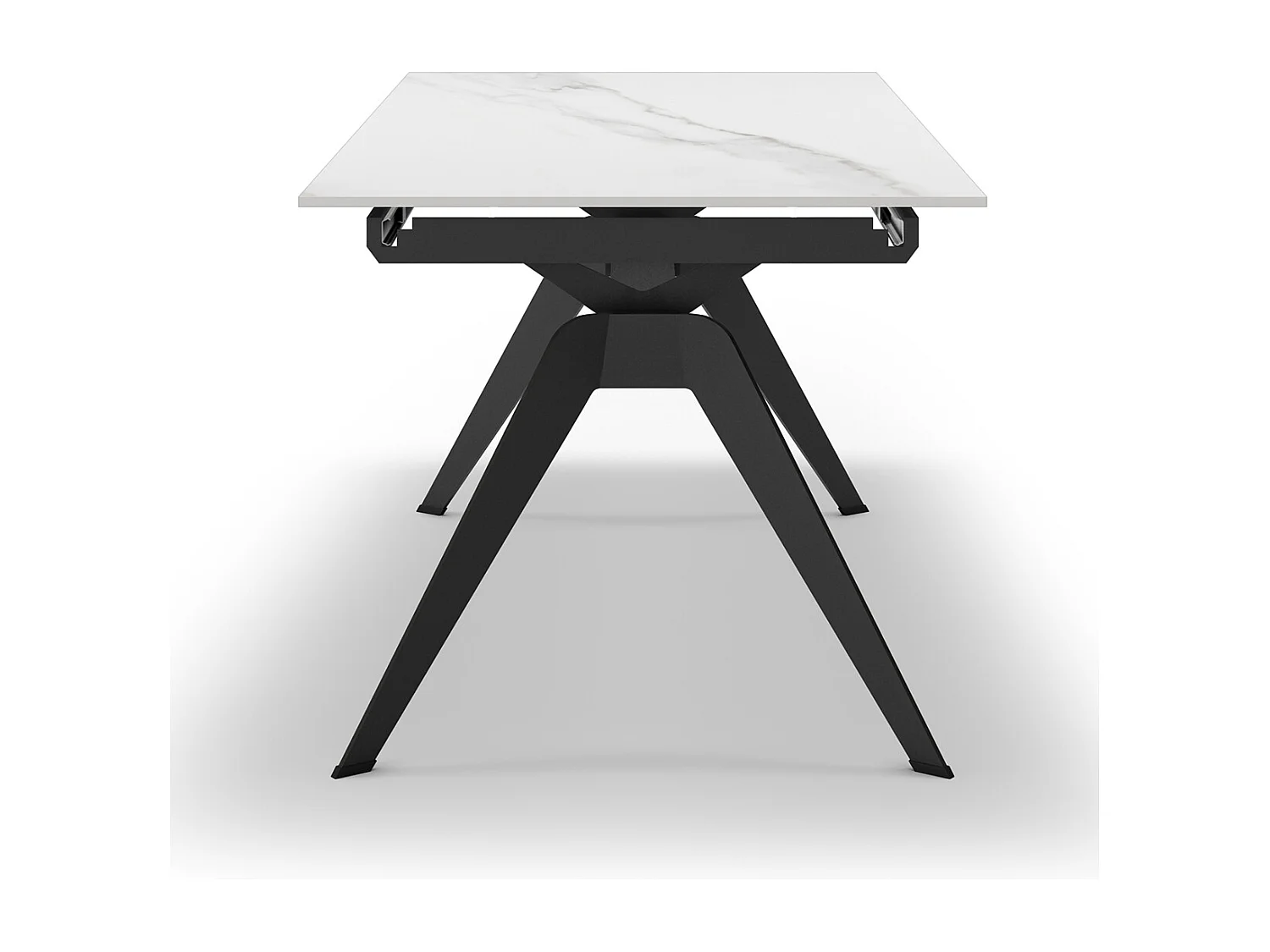 Table à manger, table de repas extensible en céramique coloris blanc, pieds en métal noir - Longueur 160-220 x Profondeur 90 x Hauteur 76 cm