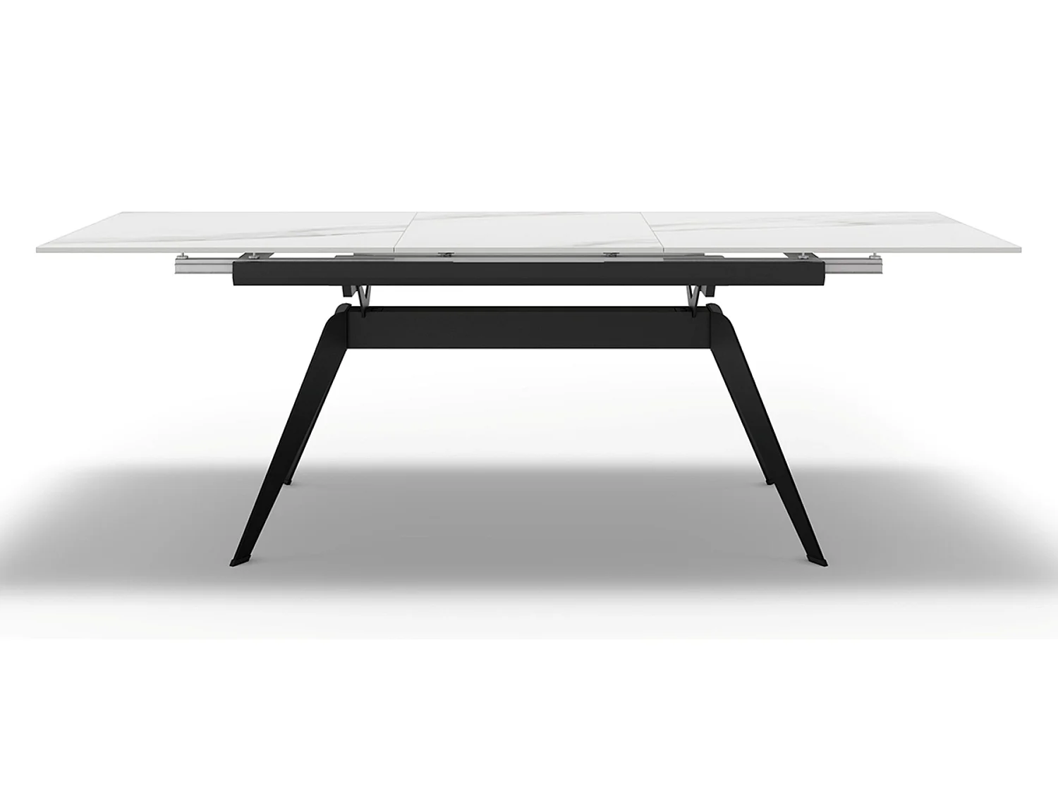 Table à manger, table de repas extensible en céramique coloris blanc, pieds en métal noir - Longueur 160-220 x Profondeur 90 x Hauteur 76 cm