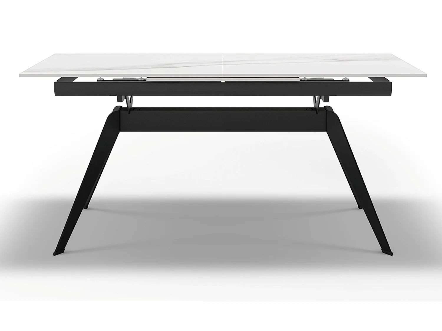Table à manger, table de repas extensible en céramique coloris blanc, pieds en métal noir - Longueur 160-220 x Profondeur 90 x Hauteur 76 cm