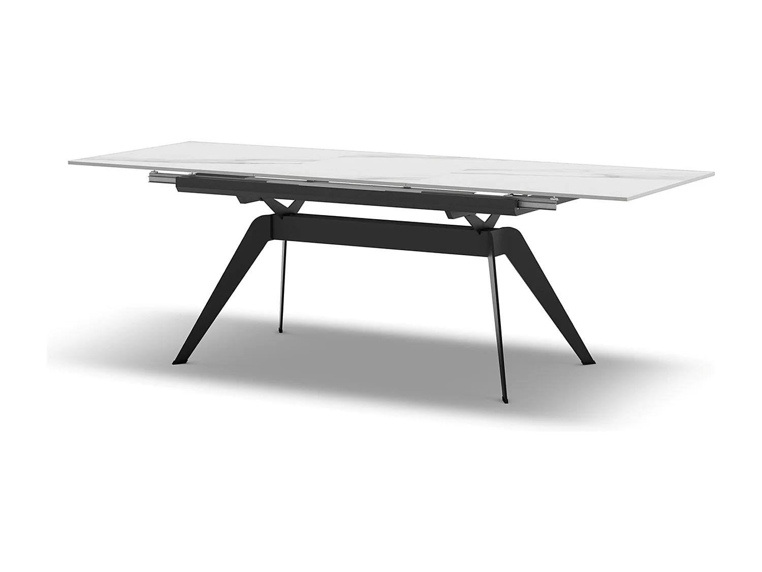 Table à manger, table de repas extensible en céramique coloris blanc, pieds en métal noir - Longueur 160-220 x Profondeur 90 x Hauteur 76 cm