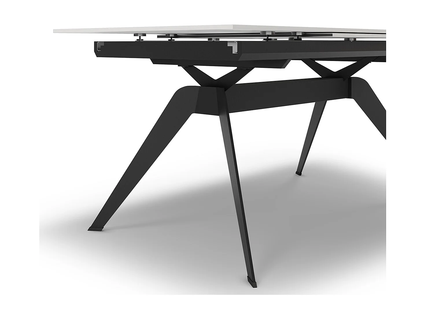 Table à manger, table de repas extensible en céramique coloris blanc, pieds en métal noir - Longueur 160-220 x Profondeur 90 x Hauteur 76 cm