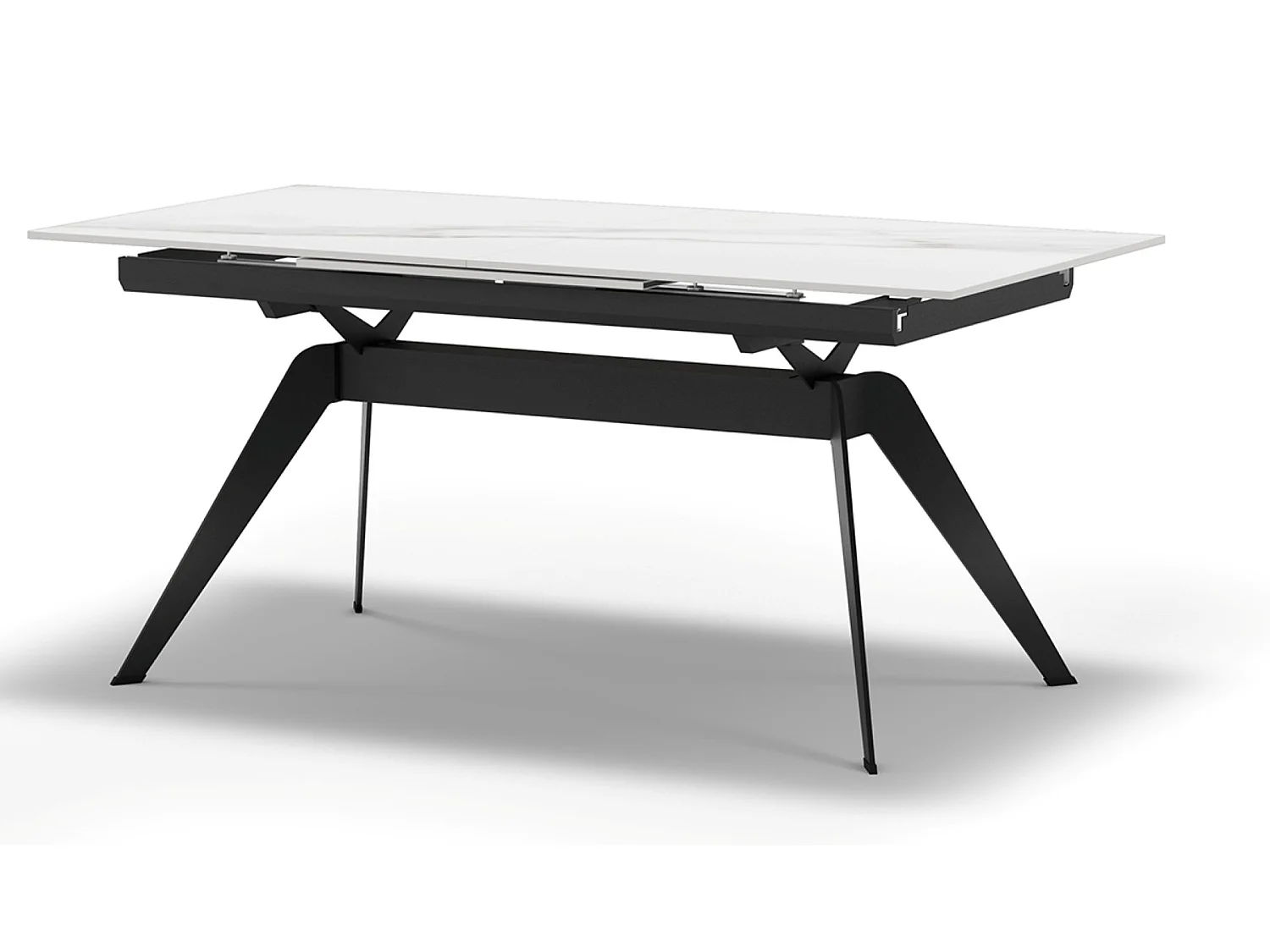 Table à manger, table de repas extensible en céramique coloris blanc, pieds en métal noir - Longueur 160-220 x Profondeur 90 x Hauteur 76 cm