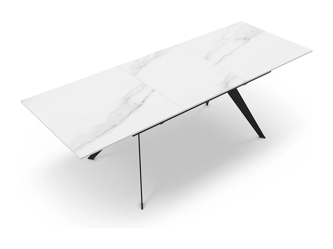Table à manger, table de repas extensible en céramique coloris blanc, pieds en métal noir - Longueur 160-220 x Profondeur 90 x Hauteur 76 cm