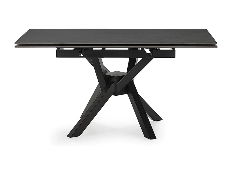 Table à manger, table de repas extensible carrée en Pierre frittée coloris noir, pieds en métal noir  - Longueur 150 x Profondeur 90-150 x Hauteur 76 cm