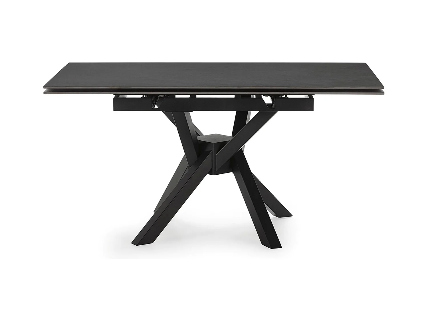Table à manger, table de repas extensible carrée en Pierre frittée coloris noir, pieds en métal noir  - Longueur 150 x Profondeur 90-150 x Hauteur 76 cm
