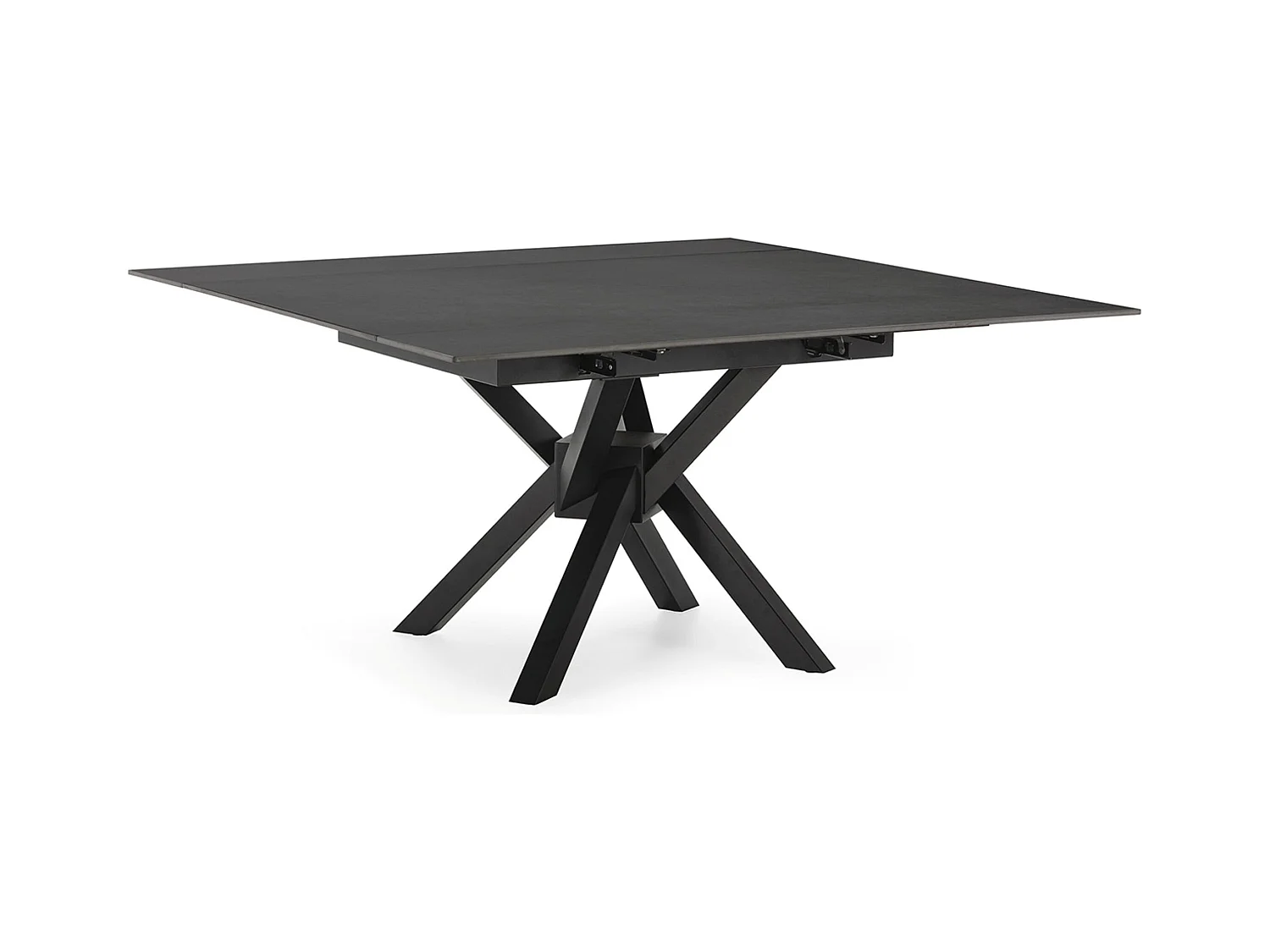 Table à manger, table de repas extensible carrée en Pierre frittée coloris noir, pieds en métal noir  - Longueur 150 x Profondeur 90-150 x Hauteur 76 cm