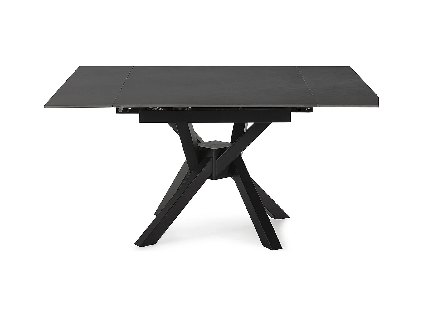 Table à manger, table de repas extensible carrée en Pierre frittée coloris noir, pieds en métal noir  - Longueur 150 x Profondeur 90-150 x Hauteur 76 cm