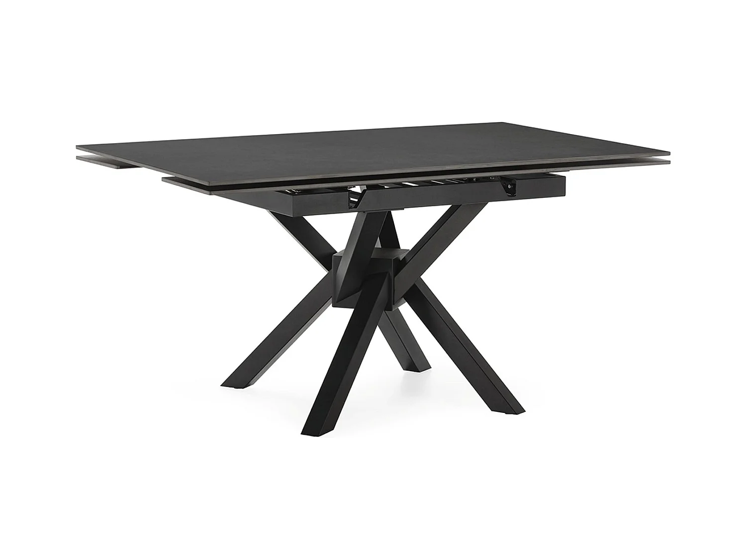 Table à manger, table de repas extensible carrée en Pierre frittée coloris noir, pieds en métal noir  - Longueur 150 x Profondeur 90-150 x Hauteur 76 cm