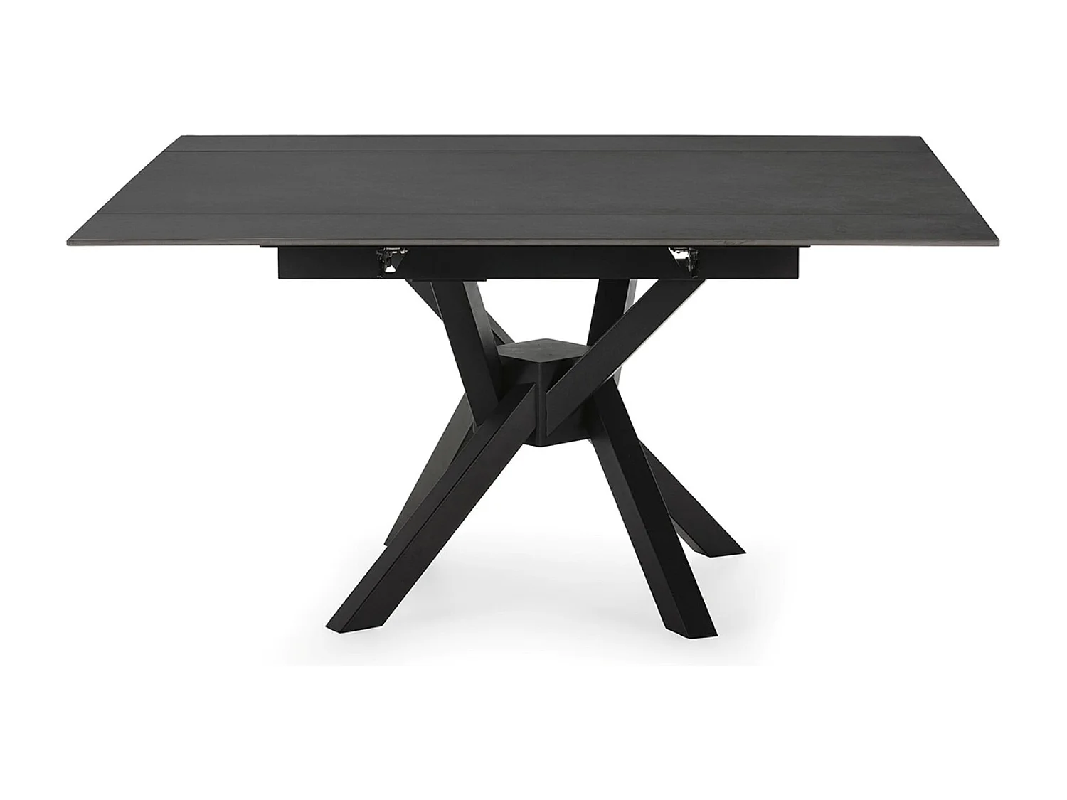 Table à manger, table de repas extensible carrée en Pierre frittée coloris noir, pieds en métal noir  - Longueur 150 x Profondeur 90-150 x Hauteur 76 cm