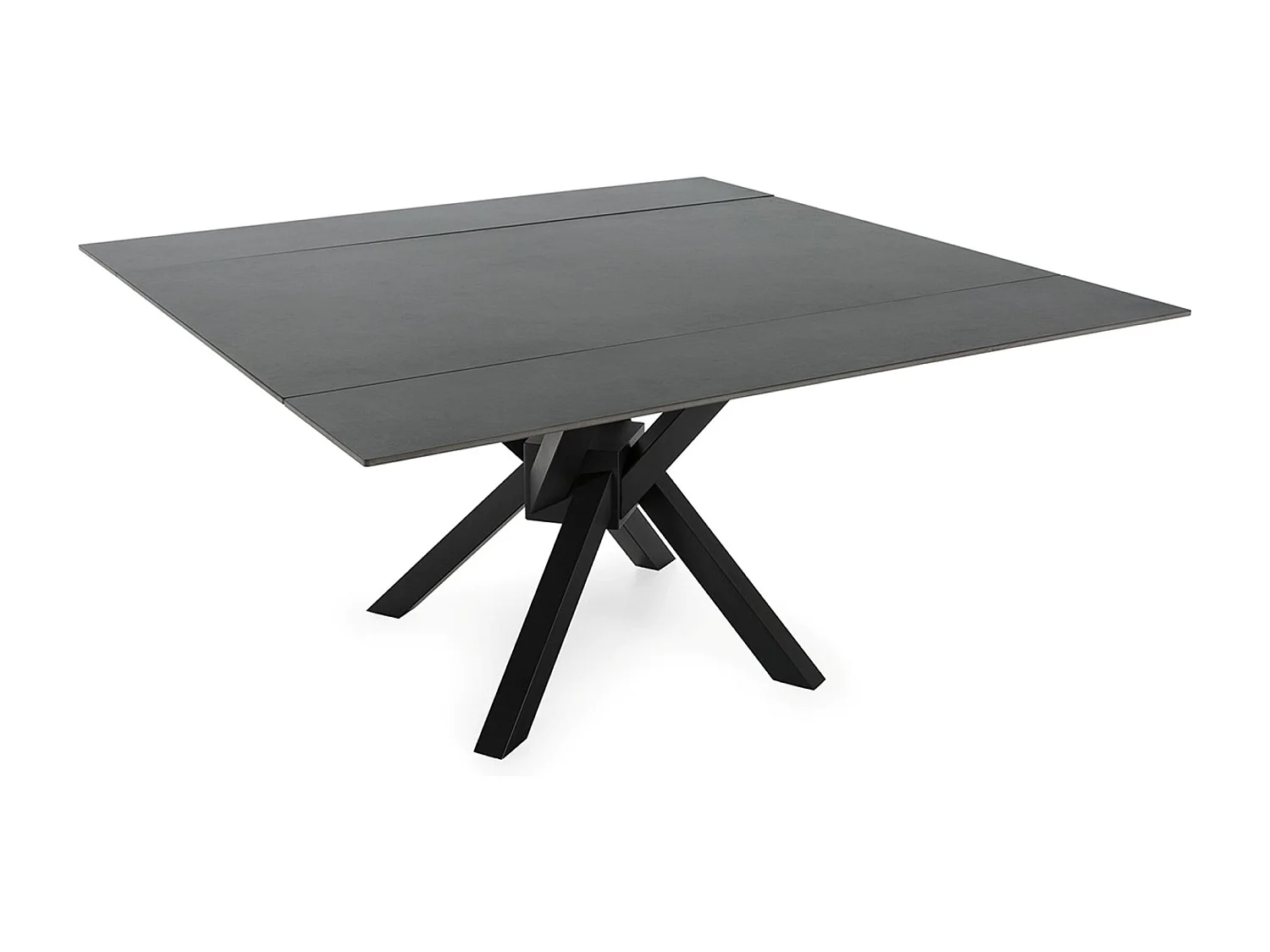 Table à manger, table de repas extensible carrée en Pierre frittée coloris noir, pieds en métal noir  - Longueur 150 x Profondeur 90-150 x Hauteur 76 cm