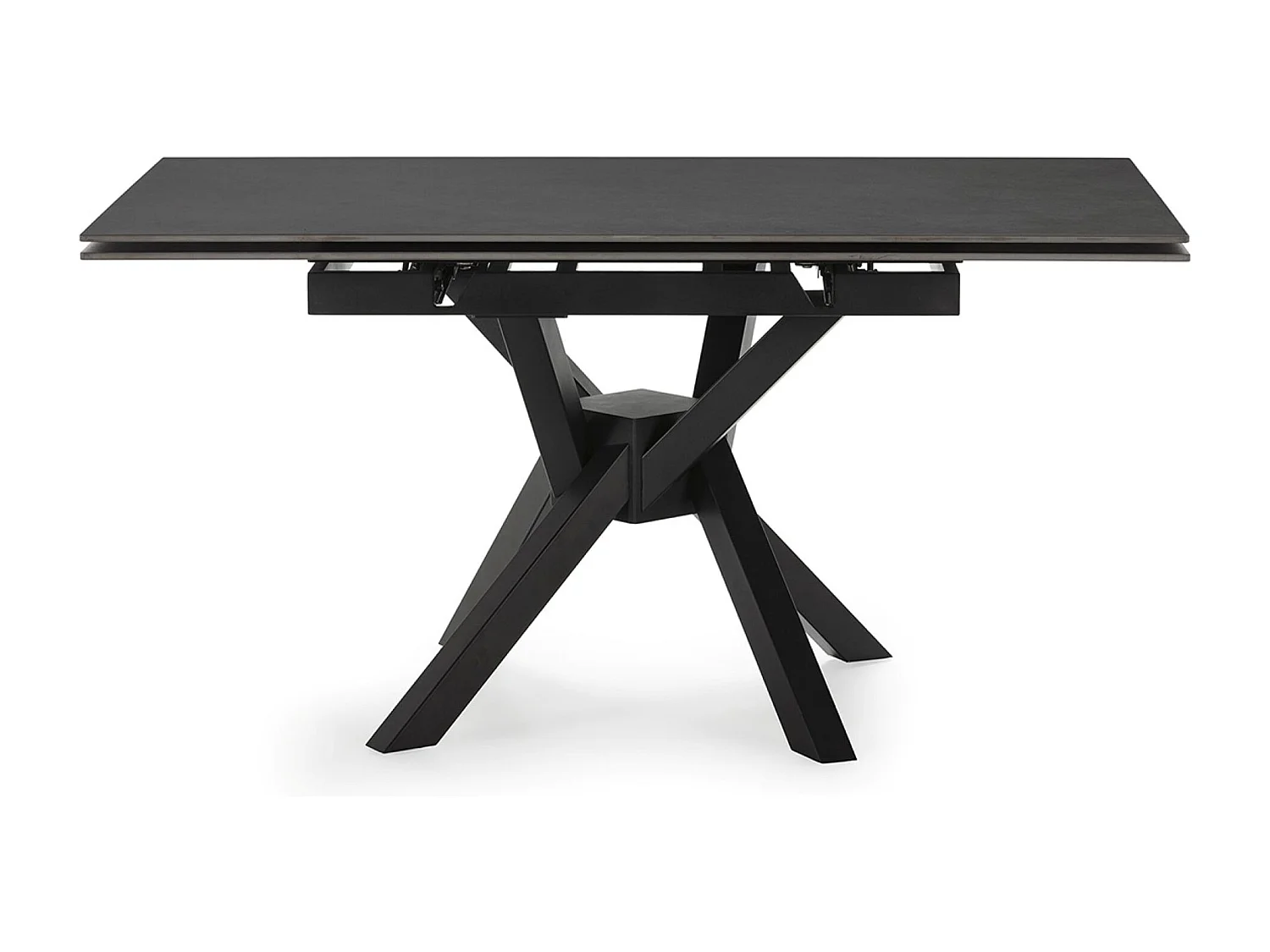 Table à manger, table de repas extensible carrée en Pierre frittée coloris noir, pieds en métal noir  - Longueur 150 x Profondeur 90-150 x Hauteur 76 cm