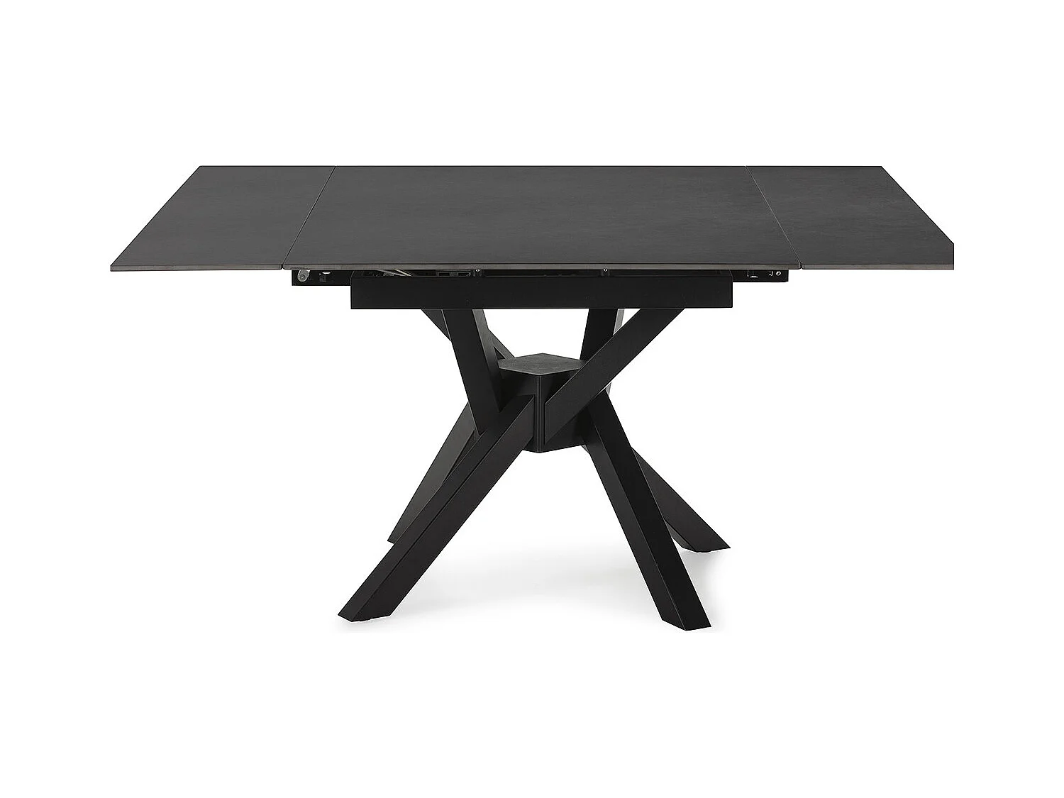 Table à manger, table de repas extensible carrée en Pierre frittée coloris noir, pieds en métal noir  - Longueur 150 x Profondeur 90-150 x Hauteur 76 cm