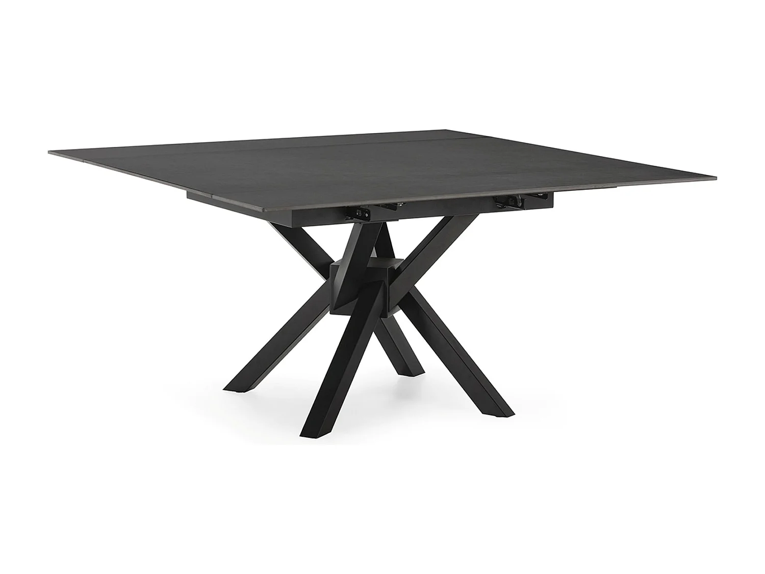 Table à manger, table de repas extensible carrée en Pierre frittée coloris noir, pieds en métal noir  - Longueur 150 x Profondeur 90-150 x Hauteur 76 cm