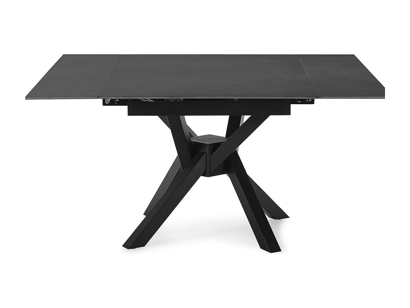 Table à manger, table de repas extensible carrée en Pierre frittée coloris noir, pieds en métal noir  - Longueur 150 x Profondeur 90-150 x Hauteur 76 cm