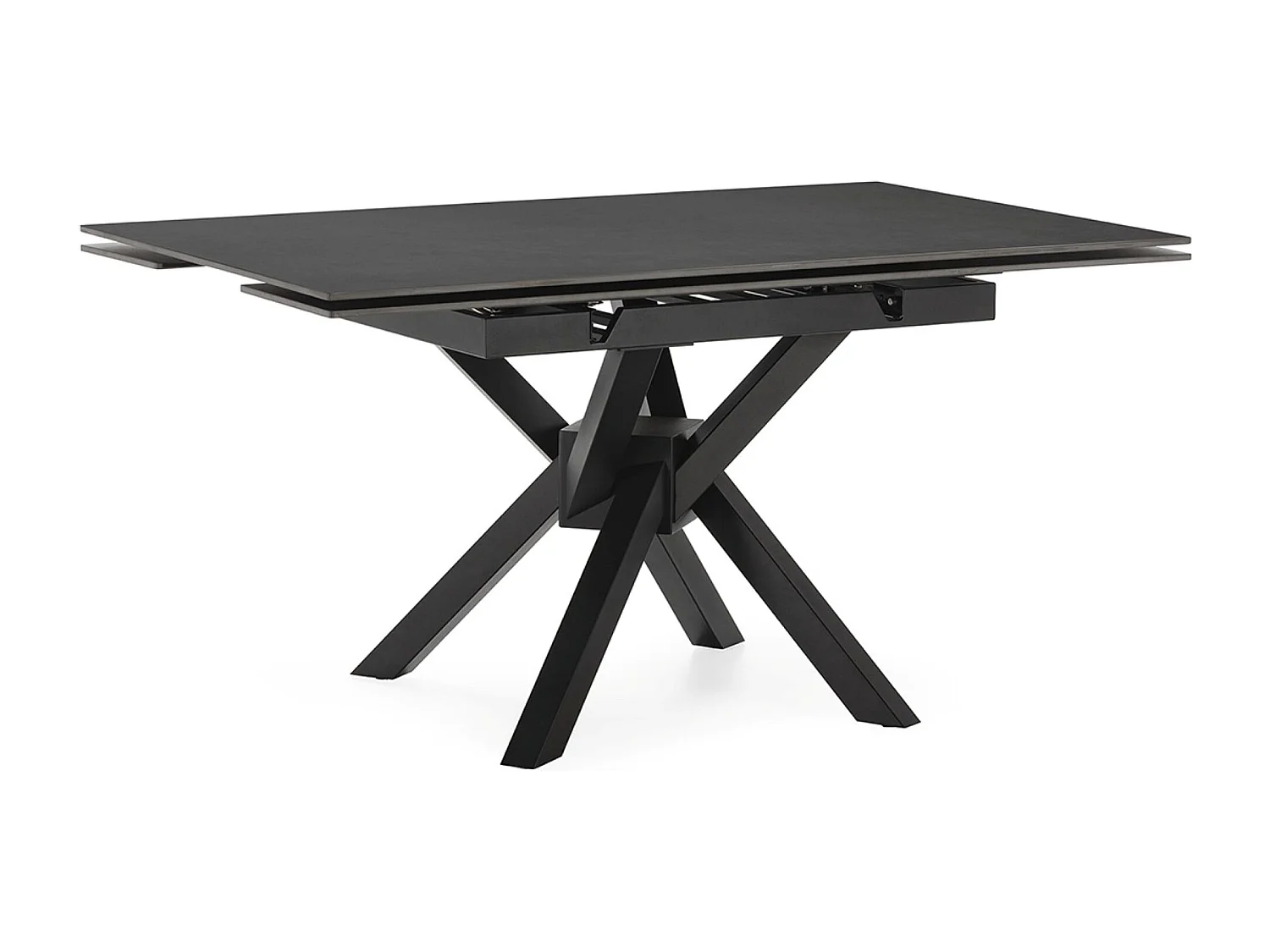 Table à manger, table de repas extensible carrée en Pierre frittée coloris noir, pieds en métal noir  - Longueur 150 x Profondeur 90-150 x Hauteur 76 cm