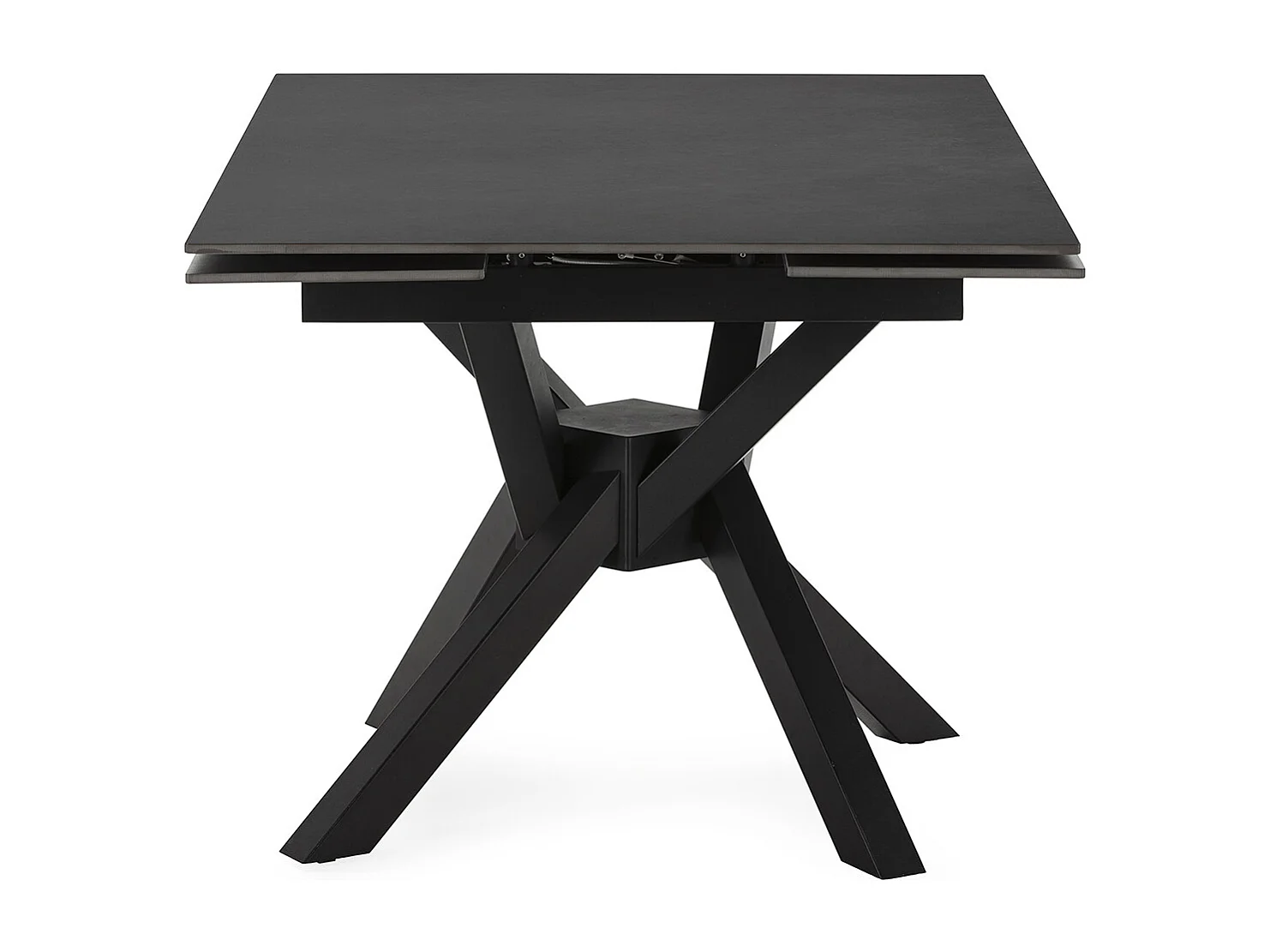 Table à manger, table de repas extensible carrée en Pierre frittée coloris noir, pieds en métal noir  - Longueur 150 x Profondeur 90-150 x Hauteur 76 cm