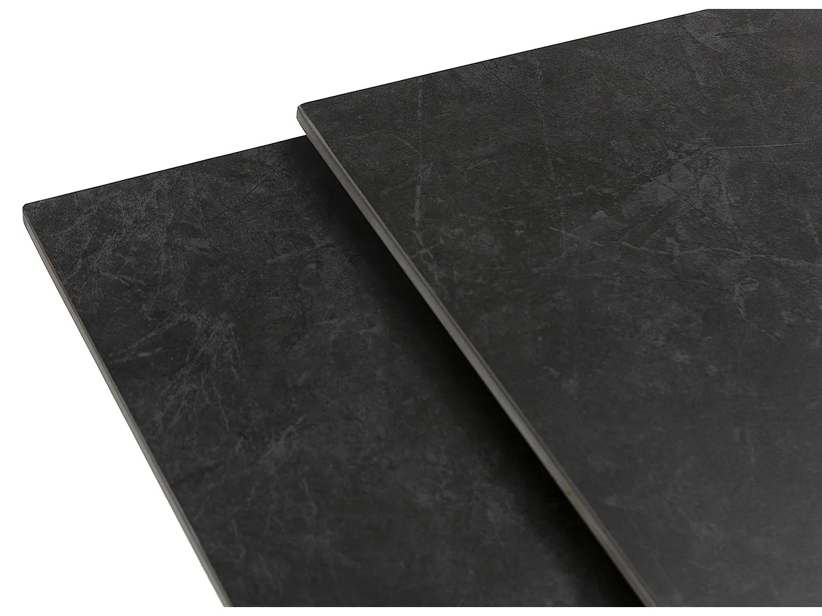 Table à manger, table de repas extensible carrée en Pierre frittée coloris noir, pieds en métal noir  - Longueur 150 x Profondeur 90-150 x Hauteur 76 cm