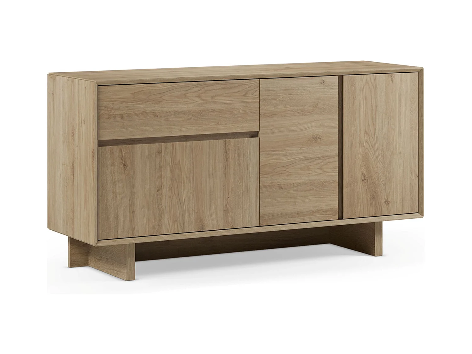 Buffet, commode rectangulaire avec 3 portes et 1 tiroir aspect bois coloris chêne - Longueur 146 x Profondeur 45 x Hauteur 76,5 cm