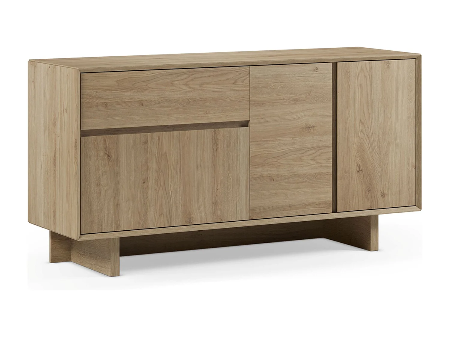 Buffet, commode rectangulaire avec 3 portes et 1 tiroir aspect bois coloris chêne - Longueur 146 x Profondeur 45 x Hauteur 76,5 cm