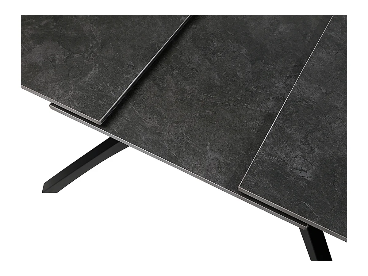 Table à manger, table de repas extensible rectangulaire en Pierre frittée coloris gris foncé, pieds en métal noir - Longueur 150-200 x Profondeur 85 x Hauteur 76 cm