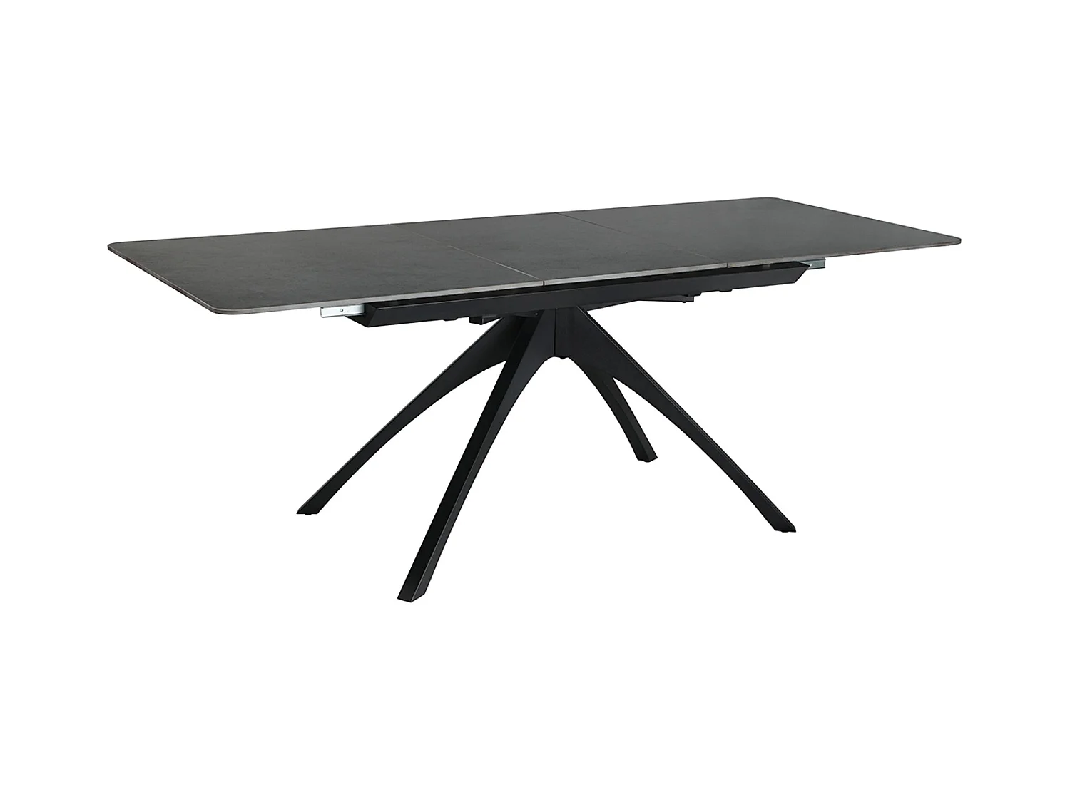 Table à manger, table de repas extensible rectangulaire en Pierre frittée coloris gris foncé, pieds en métal noir - Longueur 150-200 x Profondeur 85 x Hauteur 76 cm