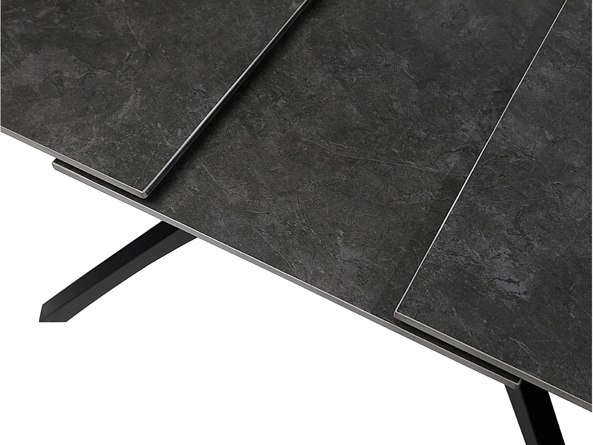 Table à manger, table de repas extensible rectangulaire en Pierre frittée coloris gris foncé, pieds en métal noir - Longueur 150-200 x Profondeur 85 x Hauteur 76 cm