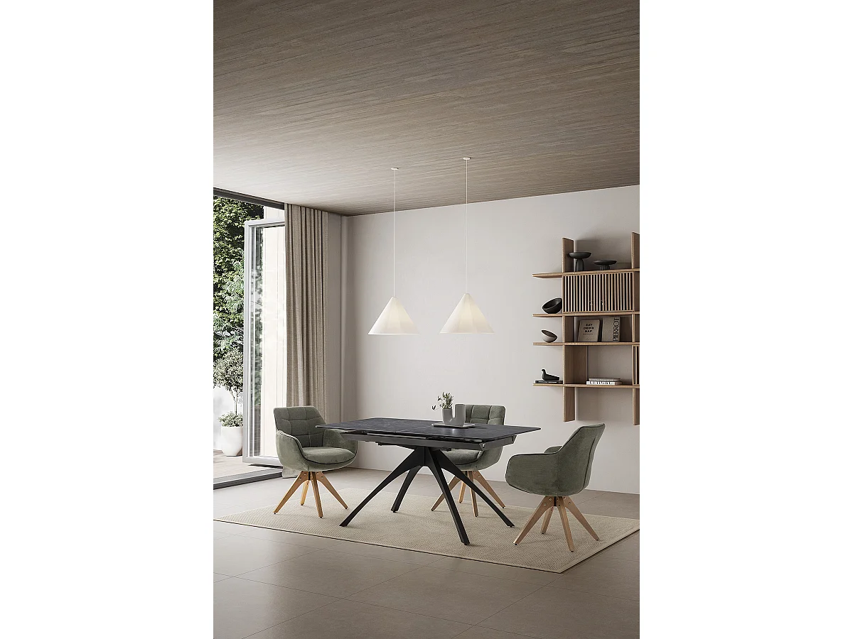 Table à manger, table de repas extensible rectangulaire en Pierre frittée coloris gris foncé, pieds en métal noir - Longueur 150-200 x Profondeur 85 x Hauteur 76 cm