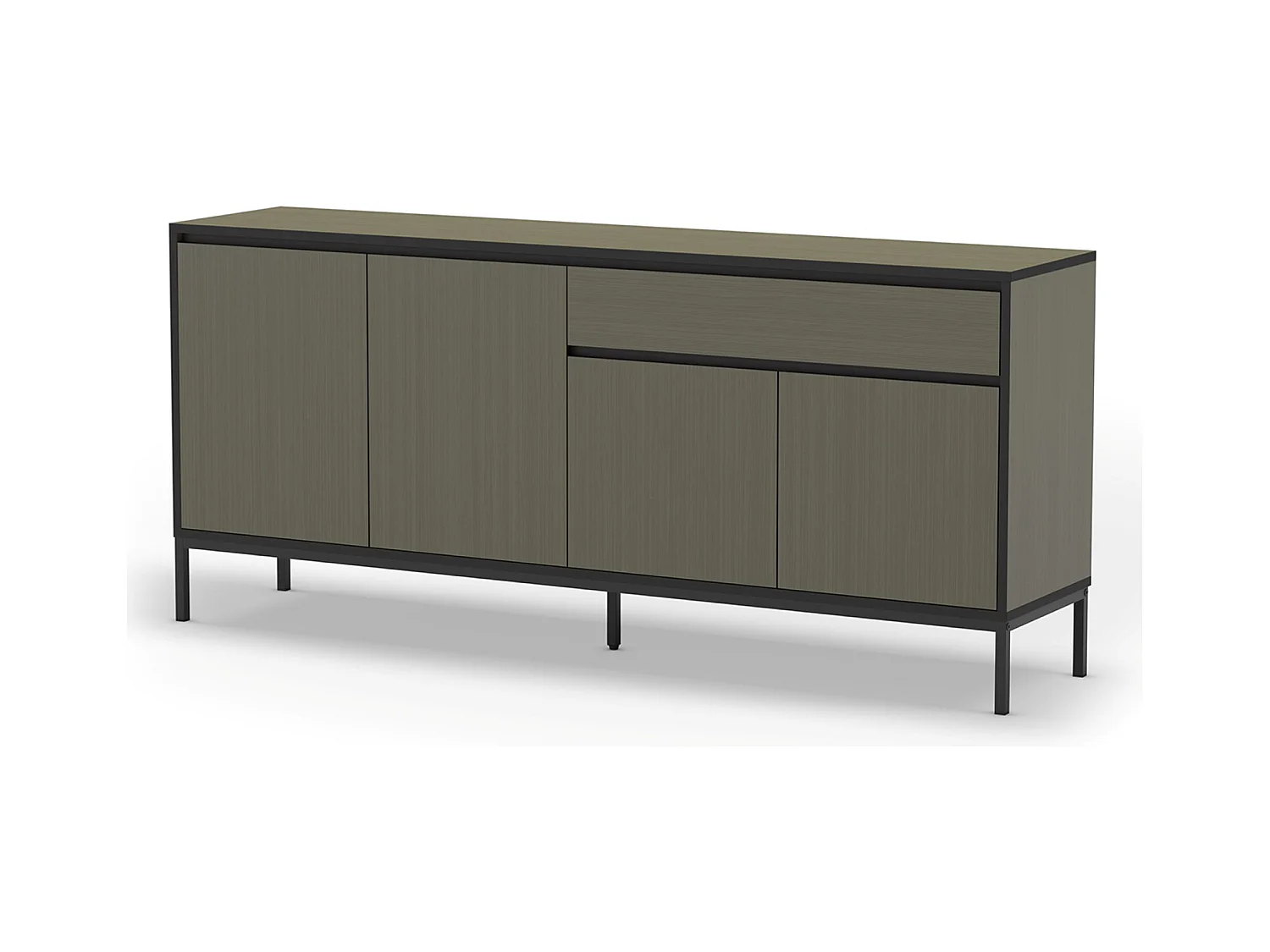 Buffet, commode basse avec 4 portes et 1 tiroir aspect bois coloris Vert foncé et pieds en métal noir - Longueur 180 x Profondeur 40 x Hauteur 80 cm