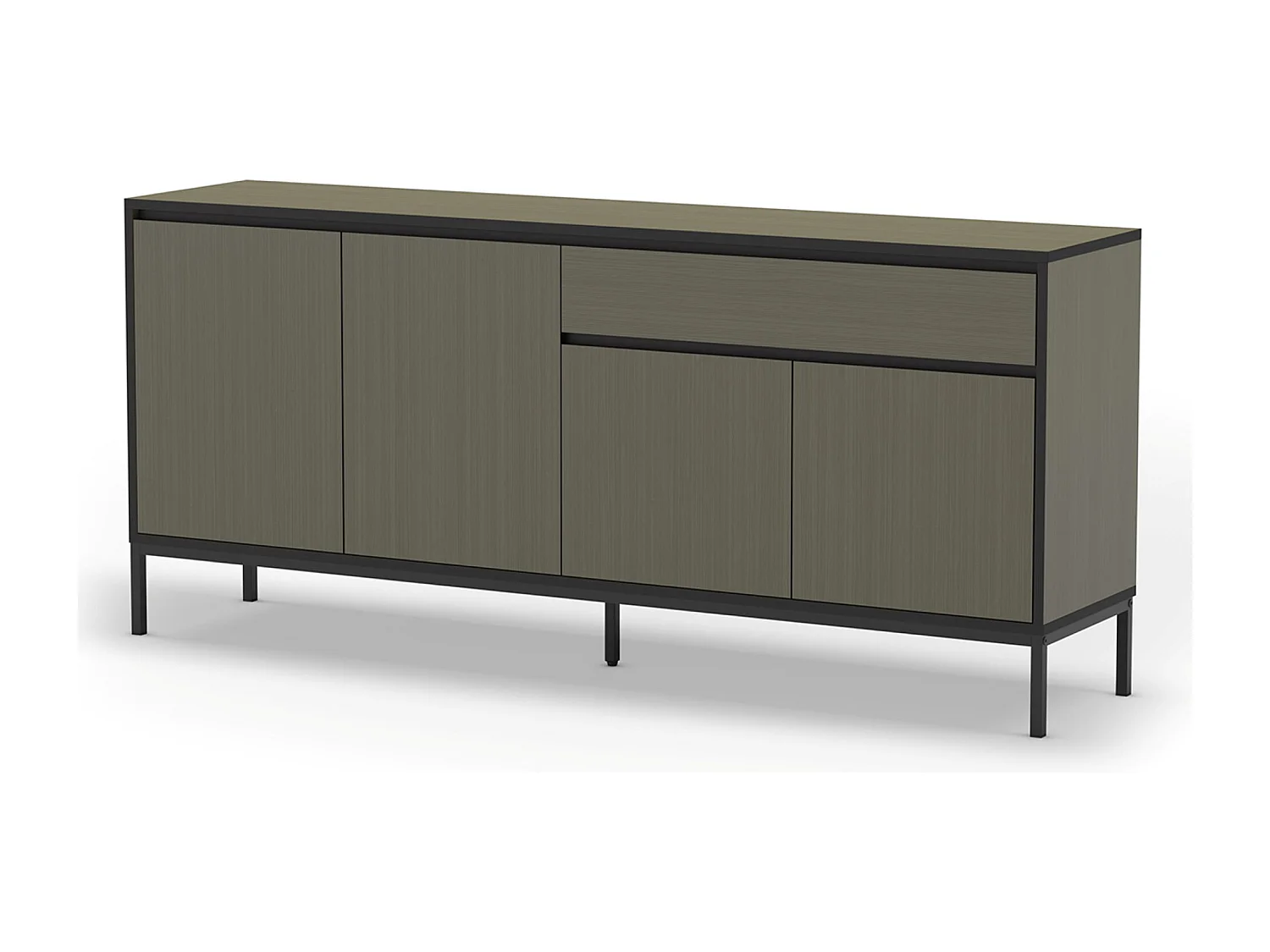 Buffet, commode basse avec 4 portes et 1 tiroir aspect bois coloris Vert foncé et pieds en métal noir - Longueur 180 x Profondeur 40 x Hauteur 80 cm