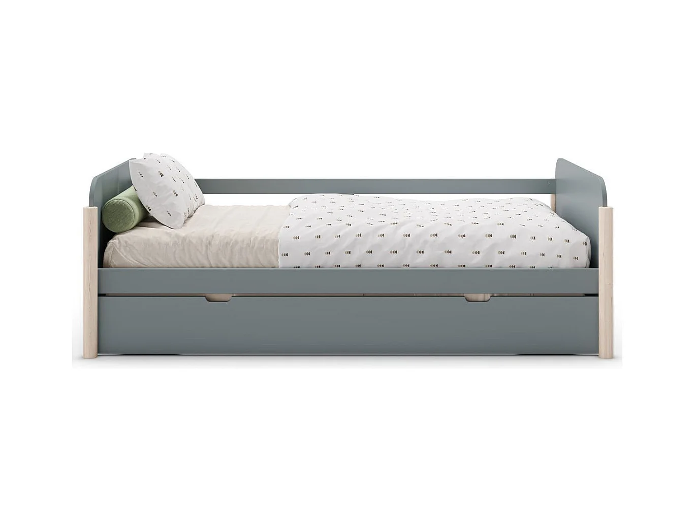 Lit enfant gigogne 90x190 cm avec tête de lit en bois vert kaki - Bastien