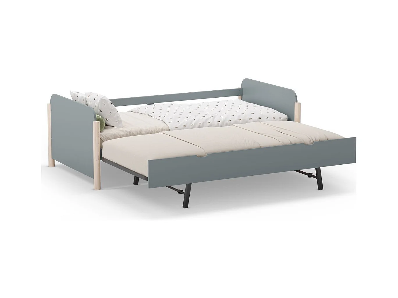 Lit enfant gigogne 90x190 cm avec tête de lit en bois vert kaki - Bastien