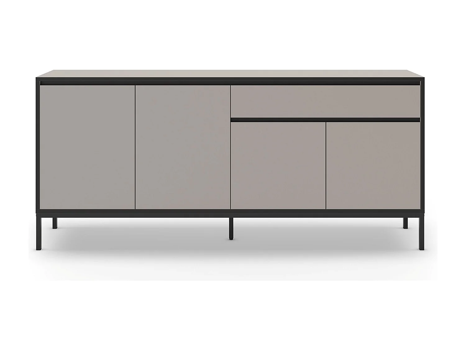 Buffet, meuble de rangement avec 4 portes et 1 tiroir aspect bois coloris crème, pieds en métal noir - Longueur 180 x Profondeur 40 x Hauteur 80 cm